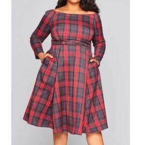 Collectif size 14 Red Black Plaid dress Meg smoky check swing dress